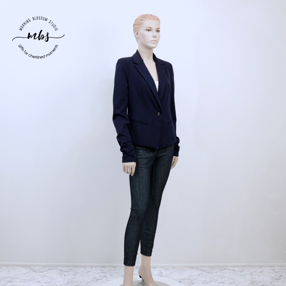 Pinko Notch Lapel Corporate Chic Single Button Blazer Navy Blue Women 10